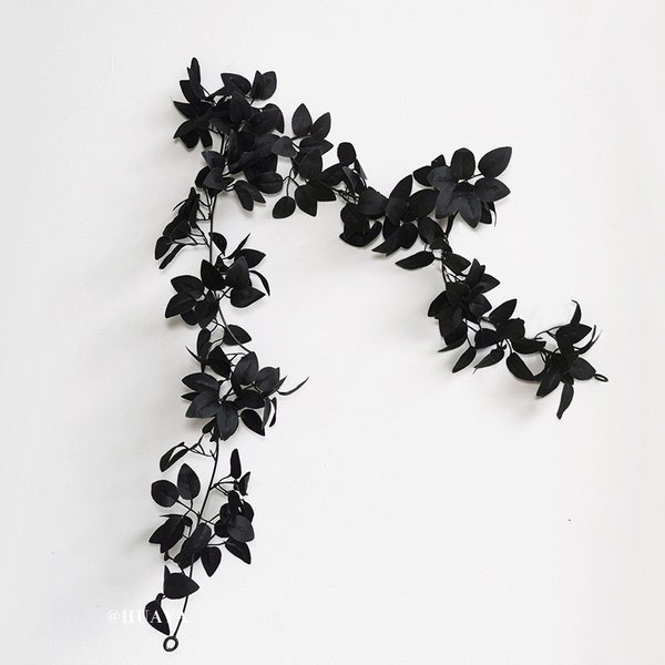 1 stem Artificial Rose Leaves Garland Black Fake Foliage Vine Flowers Arrangement Centerpiece Gothic Wedding Decor Bouquet Halloween