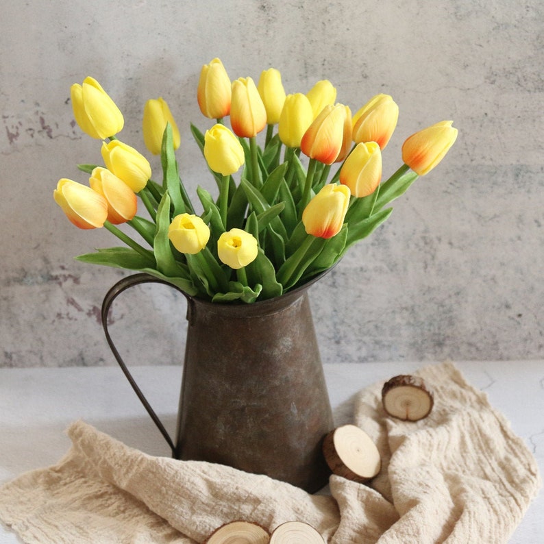 10 Stems Real Touch Faux Tulip Yellow Artificial Tulip Fake Etsy