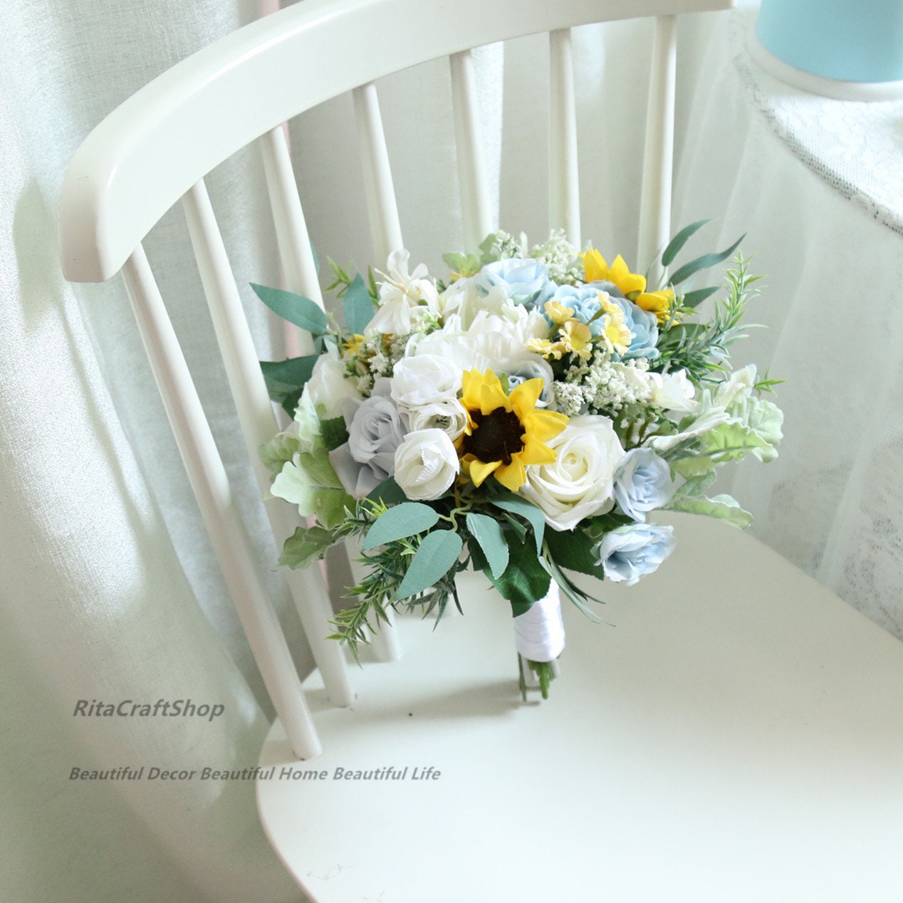 Bouquet De Mariée Cascade Tournesol FEILUOYI - Fausses Fleurs En Soie Pour Demoiselle D'honneur, Lancer, Déco Maison