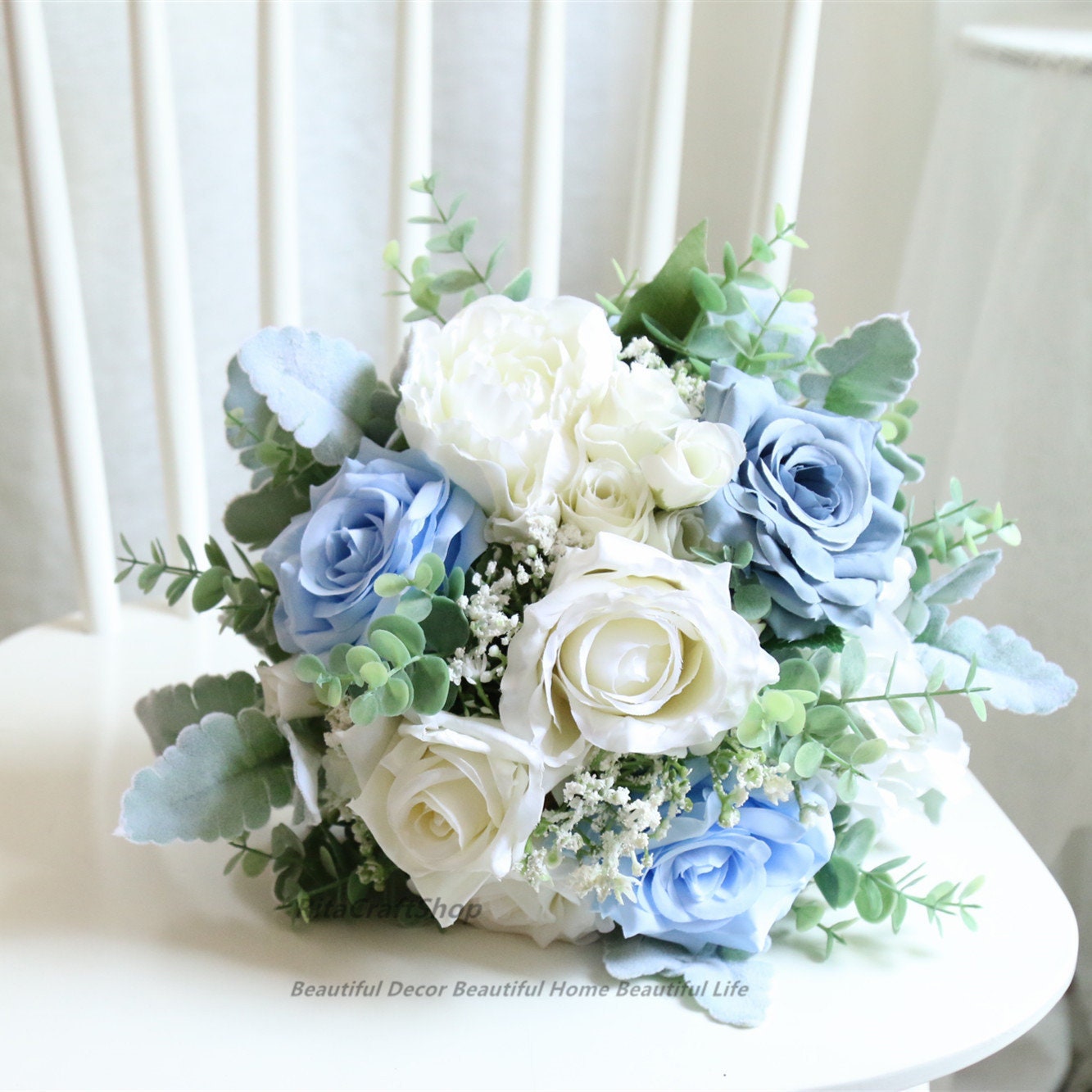 Blue and White Wedding Bouquet  Sage Green Boho Wedding Flower Bouquet Set Summer Spring Wedding Arch Flower Swag Arrangement