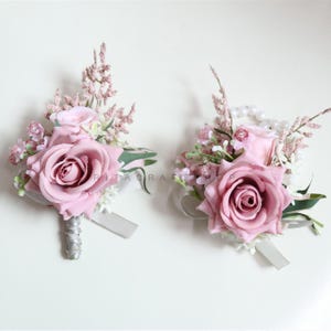 Artificial Dusty Pink Rose Corsage Wedding Corsage Bridesmaid Corsage Gents Boutonniere Groom Buttonhole Prom Corsage