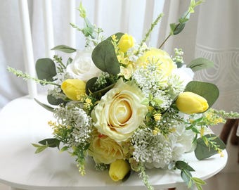Artificial yellow and white Wedding Bouquet Bridal Bridesmaid Bouquet Set Summer Wedding Flower Arrangement Centerpiece