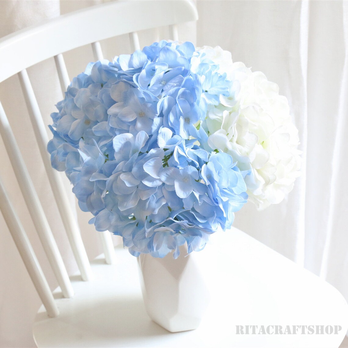 Artificial Hydrangea Light Blue Stem Faux White Hydrangea Fake Etsy