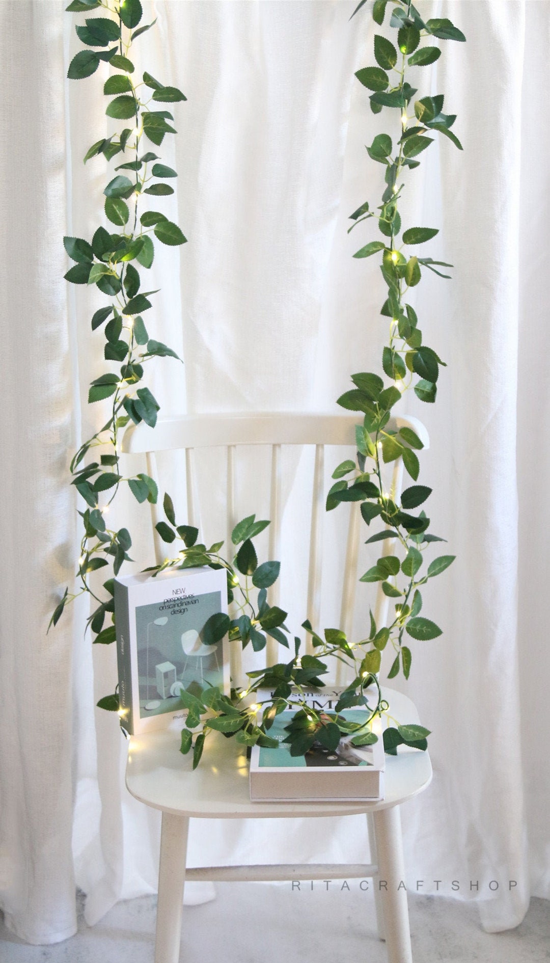 String Greenery 1 Pcs String Light Artificial Greenery Garland With LED Fake Foliage ...