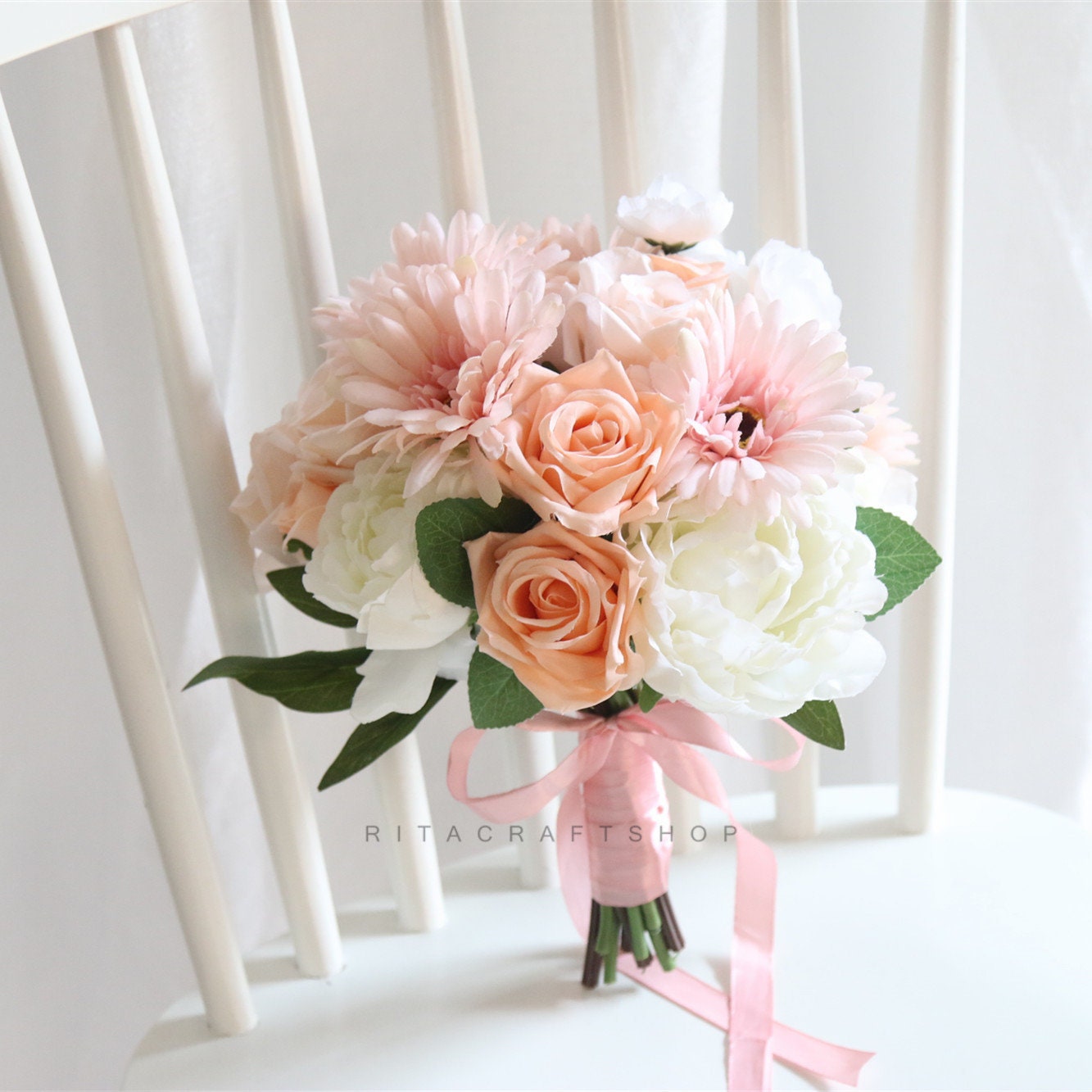 French Rose Bouquet Artificial Peony Flower Arrange Spring Daisy Wedding Decor 