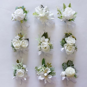 Artificial White Rose Corsage Wedding Corsage Bride Bridesmaid Corsage Gents Boutonniere Set Grooms Buttonhole Prom G21