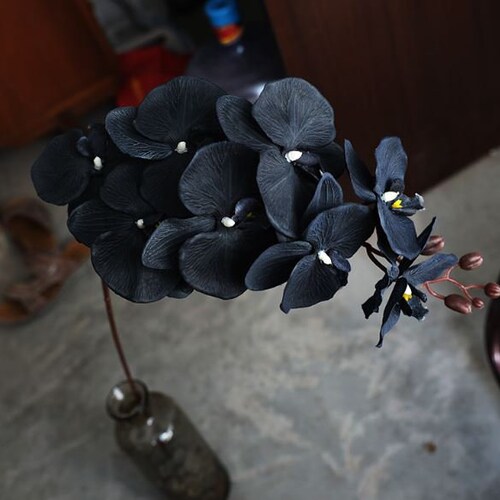 2 Stems Artificial Butterfly Orchid Stem 9 Heads Black Fake Etsy