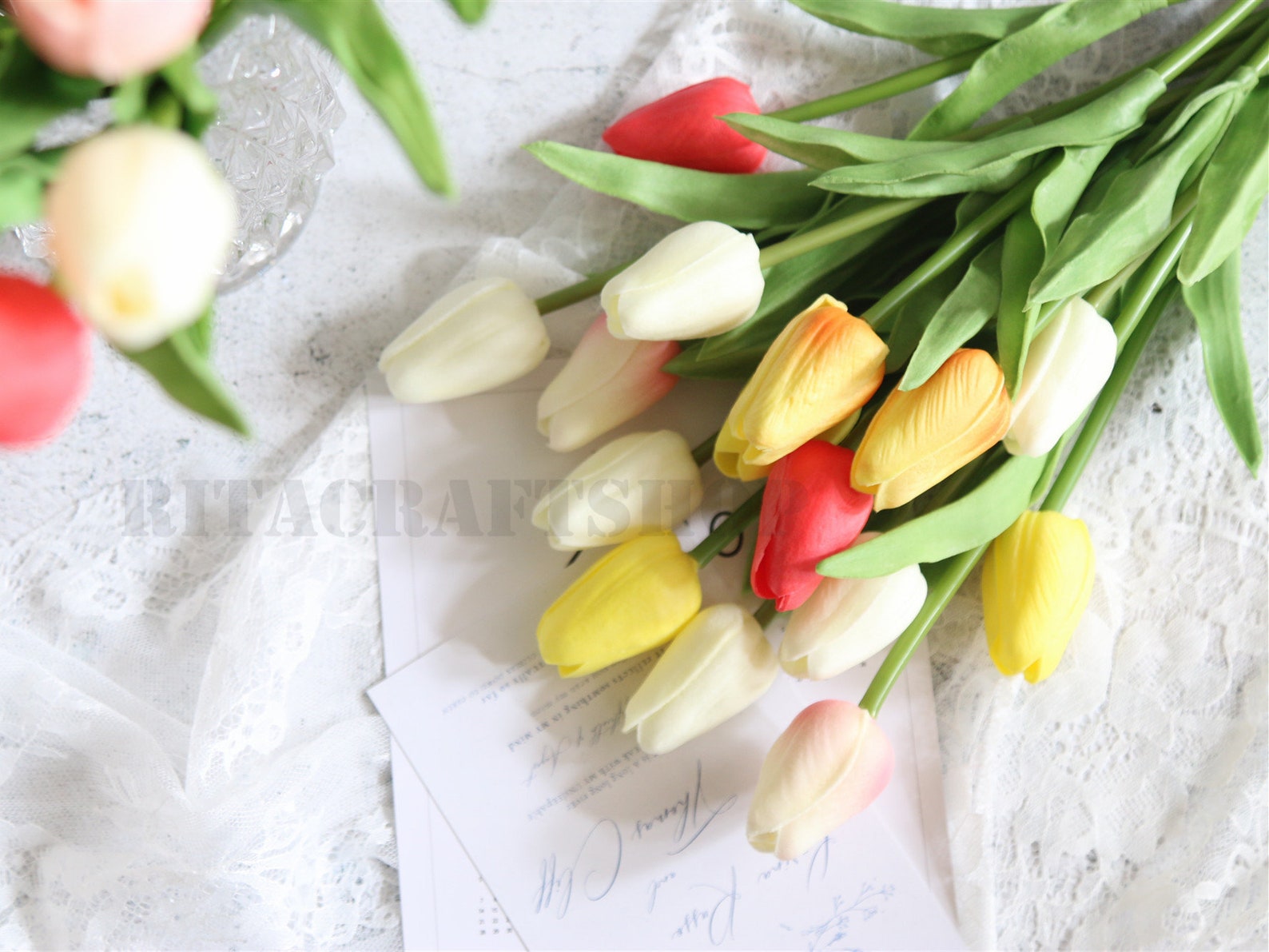 10 Stems Real Touch Faux Tulip White Artificial Tulip Pink Etsy