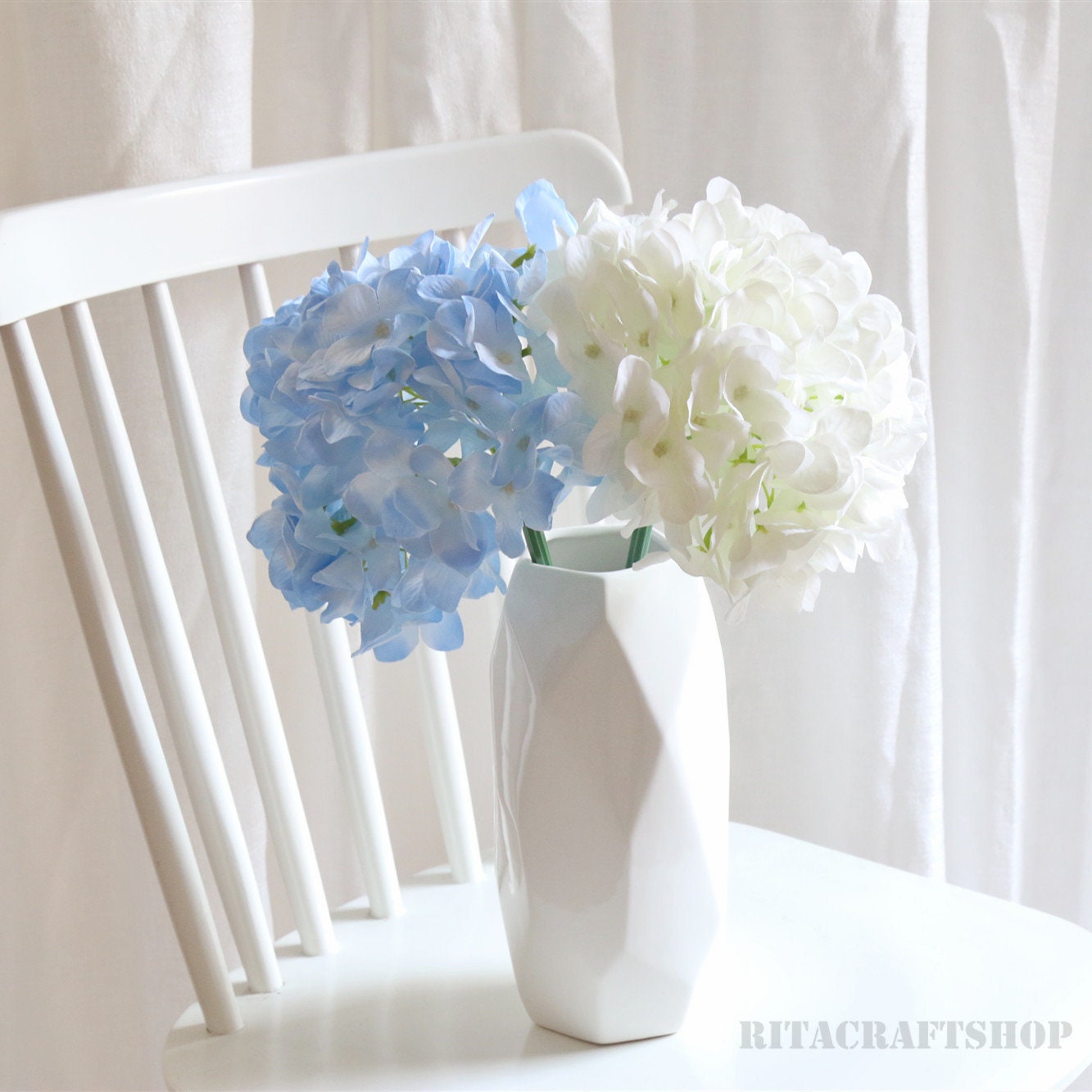 6 Stems Artificial Hydrangea Light Blue Stem Faux White | Etsy
