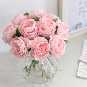 10 stems Artificial Silk Pink Rose Fake White Rose Faux Blue Peony Flower Arrangement Home Decor Centerpiece Wedding Bouquet