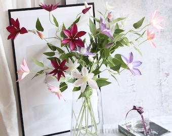 Artificial Purple Clematis Stem Pink Fake Clematis Faux White Flower Arrangement Centerpiece Wedding Decor