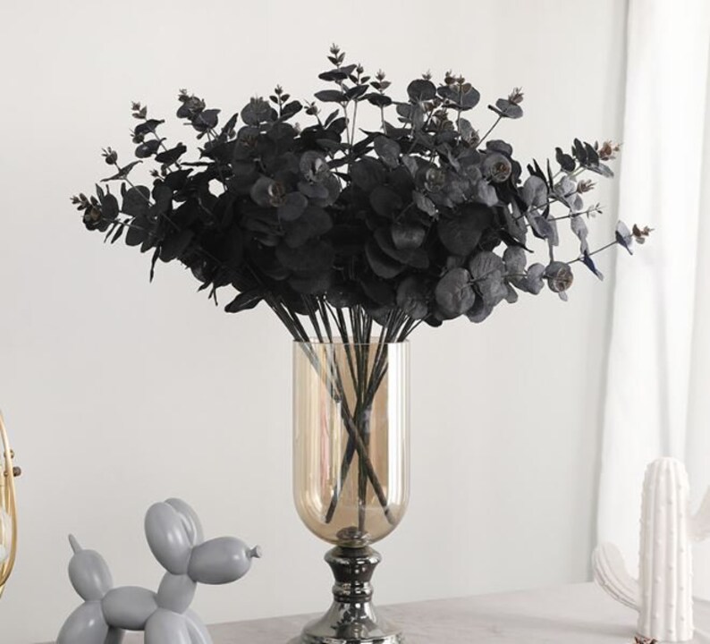 3 Stems Artificial Eucalyptus Stem Fake Black Silk Flower Etsy