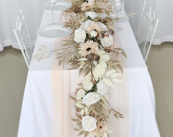 Champagne blanc clair marron mariage guirlande fleur guirlande Rose Eucalyptus feuilles chemin de table mariage fleur décor automne hiver mariage