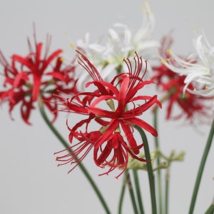 Real Touch Red Spider Lily Artificial Red Yellow flower Faux Equinox Fall Flower Arrangement Centerpiece Home Decor