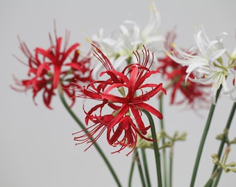 Real Touch Red Spider Lily Artificial Red Yellow flower Faux Equinox Fall Flower Arrangement Centerpiece Home Decor