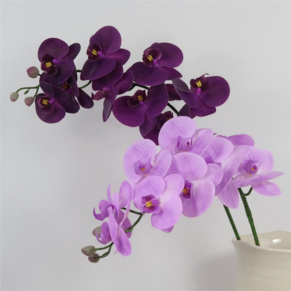 2 tiges Real Touch Artificielle Orchidée Papillon Faux Fleur pourpre Centre de table Décoration de mariage Pièce maîtresse Composition florale