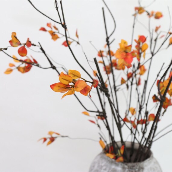 Branches D'automne Artificielles - 8 Tiges Couleurs Orange/jaune, 35 Cm, Décor Maison Intérieur/extérieur