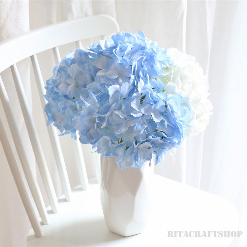 Artificial Hydrangea Light Blue Stem Faux White Hydrangea Fake | Etsy