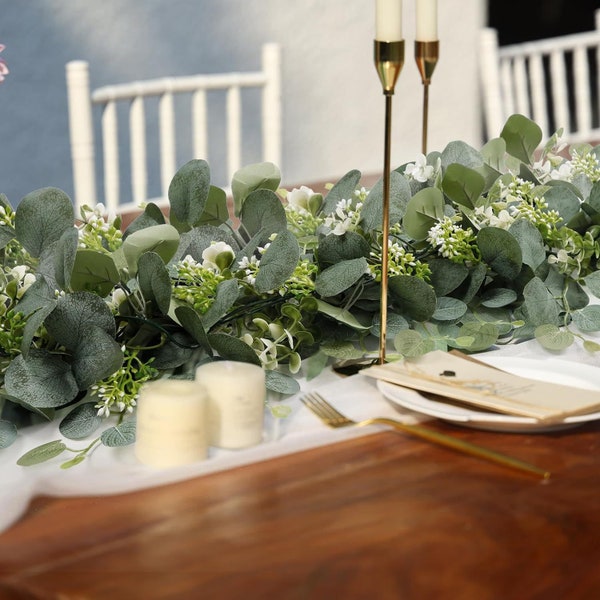 Guirlande de feuilles d'eucalyptus artificielles guirlande de fausse verdure fausses feuilles vertes vignes guirlande de mariage chemin de table décor