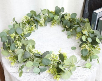 Guirlanda de folhas artificiais de eucalipto Guirlanda de vegetação falsa Folhas verdes falsas Videiras Guirlanda de casamento Decoração de corredor de mesa
