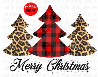 Merry Christmas Plaid  Cheetah Trees PNG , Digital download,  instant download, Sublimation Graphics , Clipart , Fall , Leopard , Santa