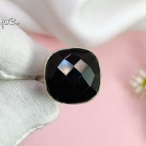 Black Onyx Cushion Cut Ring: Sterling Silver Statement Ring