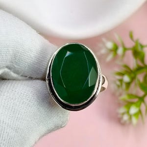 Anel de ônix verde: Anel boho em prata de lei com pedra preciosa