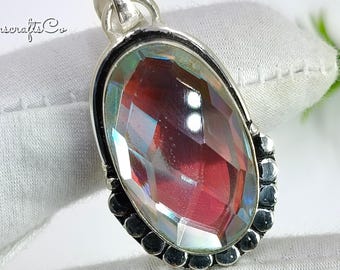 Mystic Topaz Sterling Silver Pendant Necklace: Handmade Vintage Style