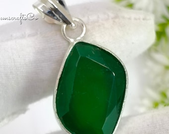 Dainty Green Onyx Pendant Necklace: Sterling Silver May Birthstone