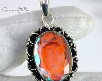 Mystic Topaz Pendant Necklace: Handmade Sterling Silver Vintage Jewelry