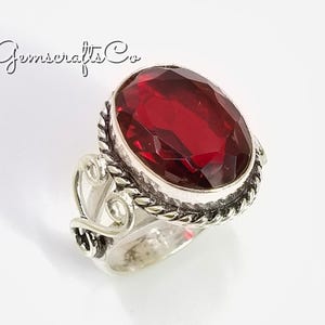 Red Garnet Solid 925 Sterling Silver Ring For Women, Handmade Faceted Oval Shape Stone Ring For Wedding Anniversary Gift For Her