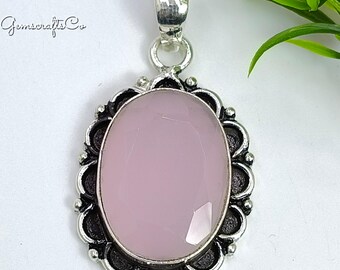 Sterling Silver Rose Quartz Pendant Necklace: Handmade Gemstone Jewelry