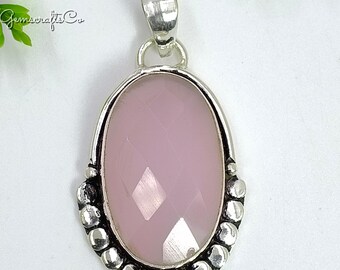Handmade Rose Quartz Pendant Necklace: Sterling Silver Gemstone Jewelry