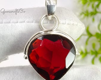 Sterling Silver Garnet Pendant Necklace: Handmade January Birthstone