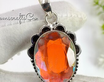 Sterling Silver Mystic Topaz Pendant Necklace: Vintage-Style Iridescent Gemstone