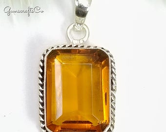 Graverat honungskvartshängehalsband: Smycken i 925 sterlingsilver