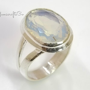 Opalite Ring 925 Sterling Silver • Milky White Opalite Gemstone Ring • Handmade Silver Ring Gift for Her • Boho Women&#39;s Jewelry