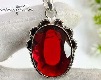 Handmade Sterling Silver Garnet Pendant Necklace: January Birthstone