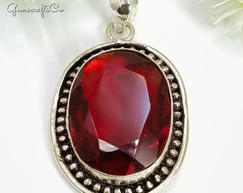 Handmade Sterling Silver Garnet Pendant Necklace: January Birthstone