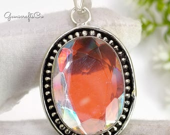 Sterling Silver Mystic Topaz Pendant Necklace: Iridescent Vintage Jewelry