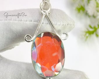 Mystic Topaz Pendant: Handmade 925 Sterling Silver Vintage Necklace