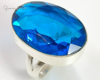 Swiss Blue Topaz Sterling Silver Ring - Dainty Oval Gemstone