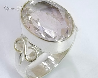 Oval Faceted Morganite Ring: 925 Sterling Silver Engagement Ring