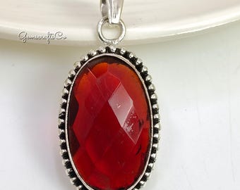 Sterling Silver Garnet Pendant Necklace: Handmade January Birthstone