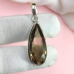 Smoky Quartz Teardrop Pendant Necklace, Sterling Silver Gemstone Jewelry