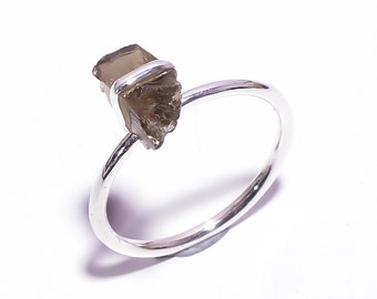 Fabulous Fancy Shape Natural Raw Smoky Gemstone 925 Sterling Silver Ring Handcrafted Women Jewelry