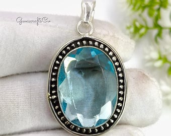 Sterling Silver Aquamarine Pendant Necklace: March Birthstone Jewelry