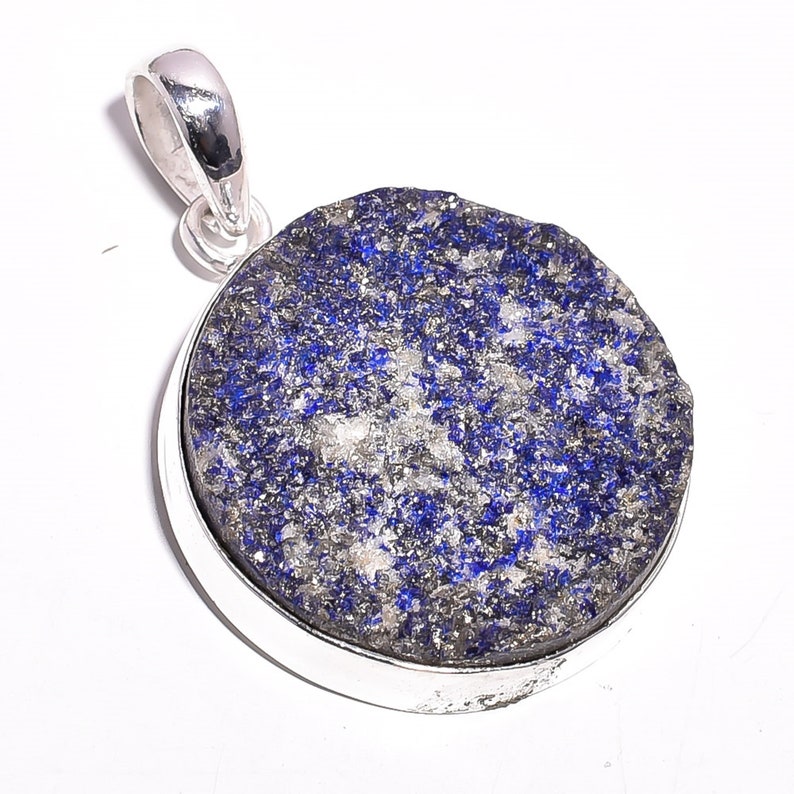 Winsome Round Shape Natural Raw Lapis Gemstone 925 Sterling Silver Handcrafted women Jewelry