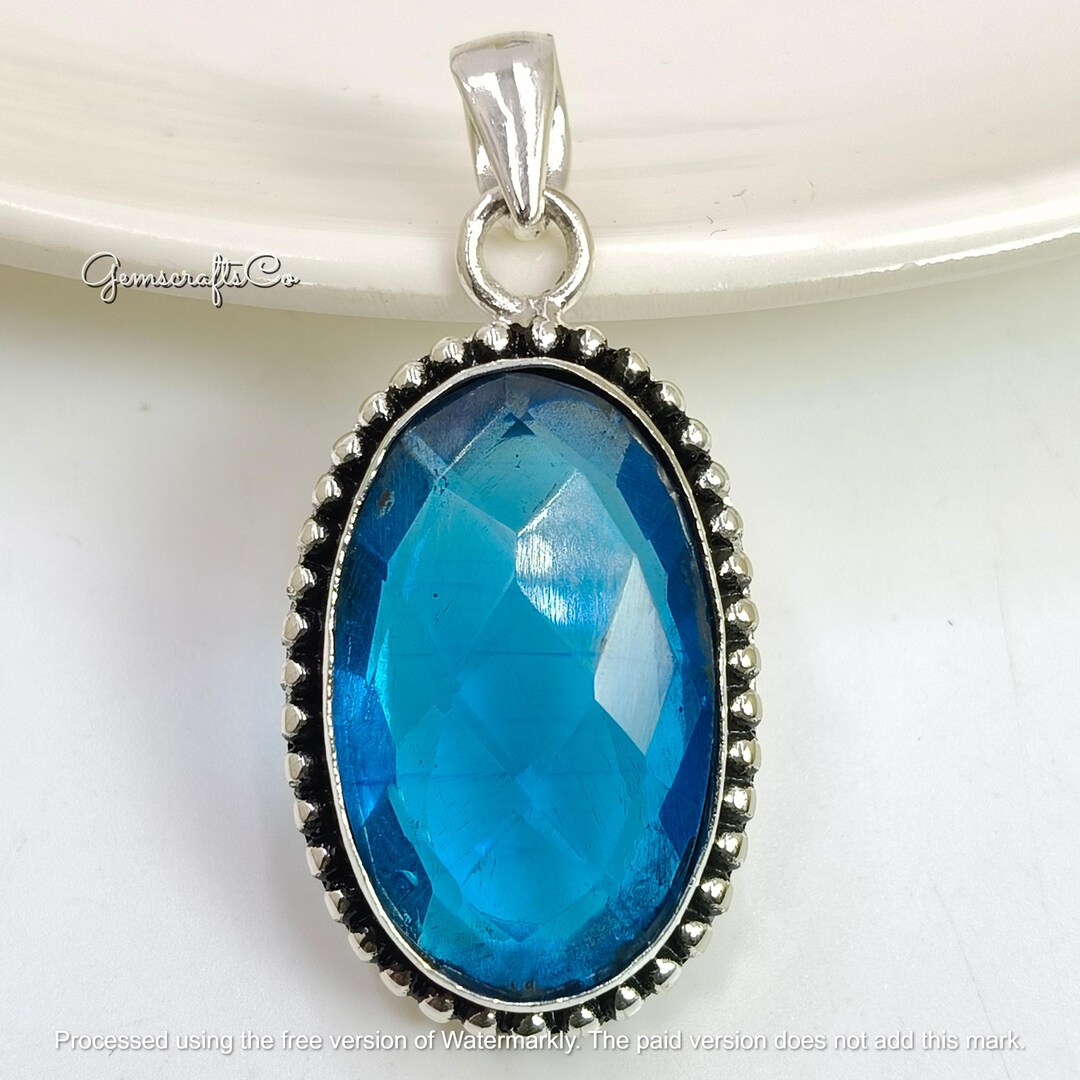 Swiss Blue Topaz Sterling Silver Pendant - December Birthstone Necklace ...