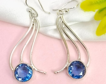 Pendientes colgantes de tanzanita y plata de ley: joyería bohemia hecha a mano